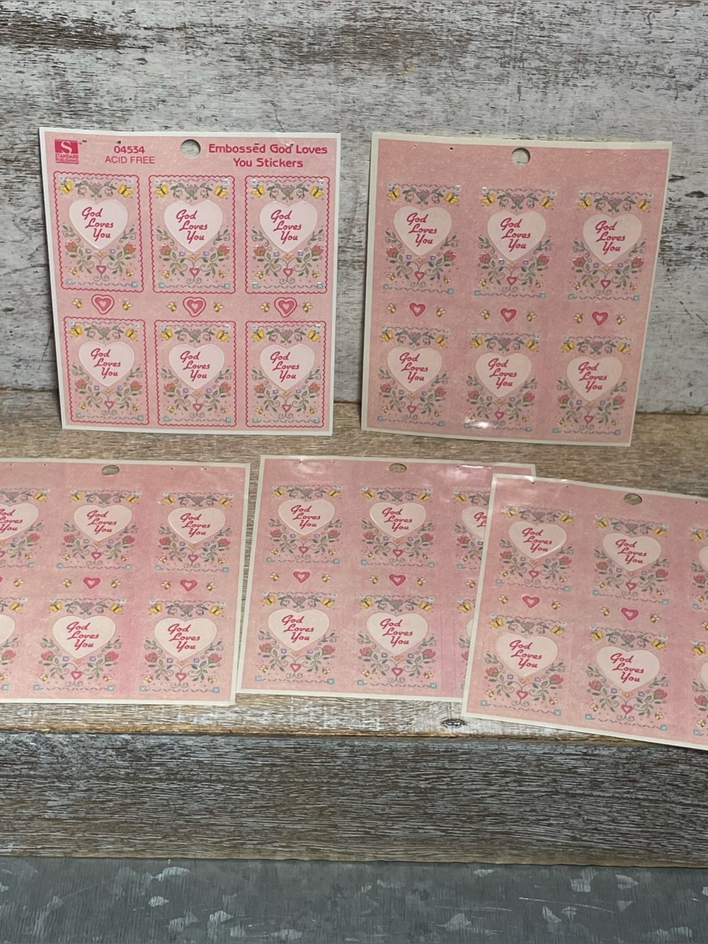 Standard Publishing Embossed God Loves You Stickers 04534 4 Sheets, 24 Cts New